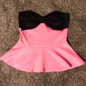 pink with black bow top. size medium